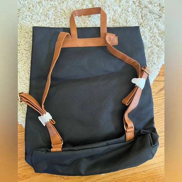 NWT DSW black canvas backpack with faux saddle brown accents - Picture 6 of 10